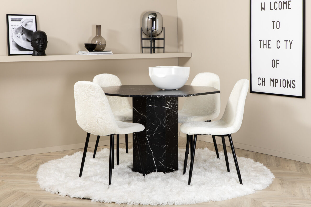 Marbs, Polar – Ensemble repas rond – Noir – Table : ⌀110 Chaise : 53 x 87 x 44 cm