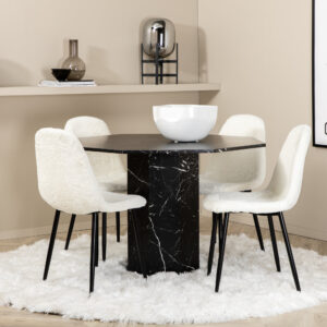 Marbs, Polar – Ensemble repas rond – Noir – Table : ⌀110 Chaise : 53 x 87 x 44 cm