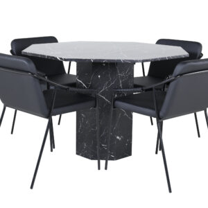 Marbs, Tvist – Ensemble repas rond – Noir – Table : ⌀110 Chaise : 59 x 77 x 53 cm