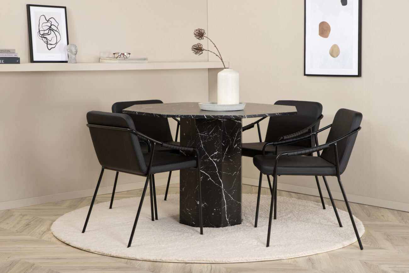 Marbs, Tvist – Ensemble repas rond – Noir – Table : ⌀110 Chaise : 59 x 77 x 53 cm