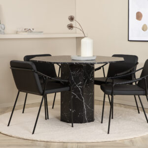 Marbs, Tvist – Ensemble repas rond – Noir – Table : ⌀110 Chaise : 59 x 77 x 53 cm