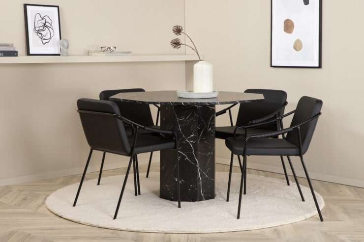 Marbs, Tvist – Ensemble repas rond – Noir – Table : ⌀110 Chaise : 59 x 77 x 53 cm