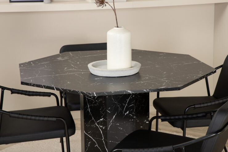 Marbs, Tvist – Ensemble repas rond – Noir – Table : ⌀110 Chaise : 59 x 77 x 53 cm
