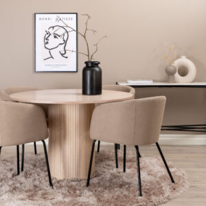 Bianca, Berit – Ensemble repas rond – Blanchi – Table : ⌀110 Chaise : 55 x 78 x 55 cm