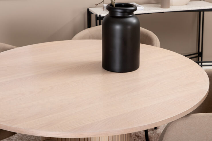 Bianca, Berit – Ensemble repas rond – Blanchi – Table : ⌀110 Chaise : 55 x 78 x 55 cm