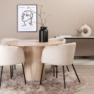 Bianca, Berit – Ensemble repas rond – Blanchi – Table : ⌀110 Chaise : 55 x 78 x 55 cm