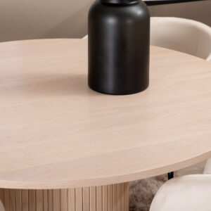 Bianca, Berit – Ensemble repas rond – Blanchi – Table : ⌀110 Chaise : 55 x 78 x 55 cm