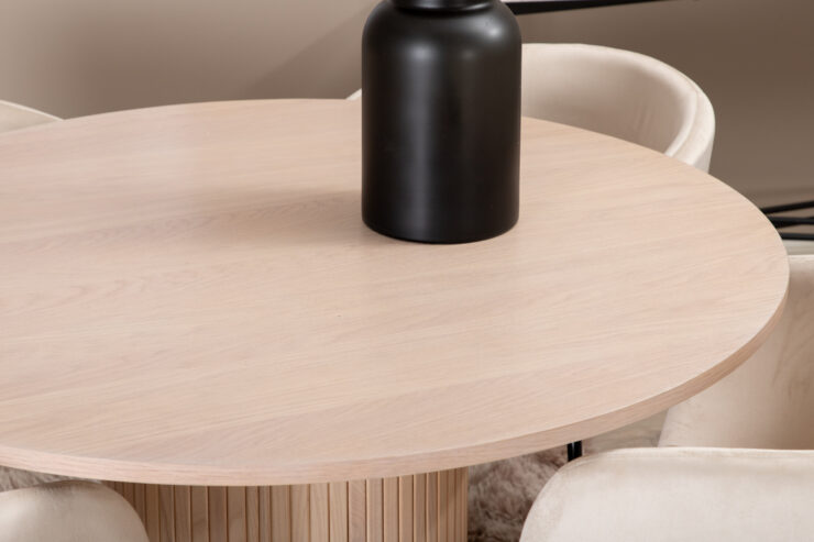Bianca, Berit – Ensemble repas rond – Blanchi – Table : ⌀110 Chaise : 55 x 78 x 55 cm