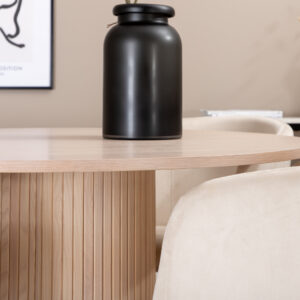 Bianca, Berit – Ensemble repas rond – Blanchi – Table : ⌀110 Chaise : 55 x 78 x 55 cm