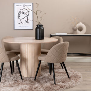 Bianca, Velvet – Ensemble repas rond – Blanchi – Table : ⌀110 Chaise : 57 x 76,5 x 50 cm