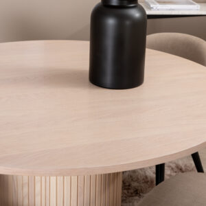 Bianca, Velvet – Ensemble repas rond – Blanchi – Table : ⌀110 Chaise : 57 x 76,5 x 50 cm