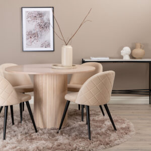 Bianca, Velvet – Ensemble repas rond – Blanchi – Table : ⌀110 Chaise : 57 x 76,5 x 50 cm