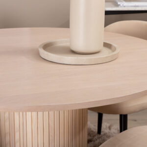 Bianca, Velvet – Ensemble repas rond – Blanchi – Table : ⌀110 Chaise : 57 x 76,5 x 50 cm