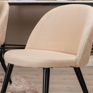 Bianca, Velvet – Ensemble repas rond – Blanchi – Table : ⌀110 Chaise : 57 x 76,5 x 50 cm