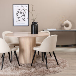 Bianca, Velvet – Ensemble repas rond – Blanchi – Table : ⌀110 Chaise : 57 x 76,5 x 50 cm