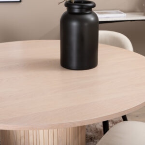 Bianca, Velvet – Ensemble repas rond – Blanchi – Table : ⌀110 Chaise : 57 x 76,5 x 50 cm