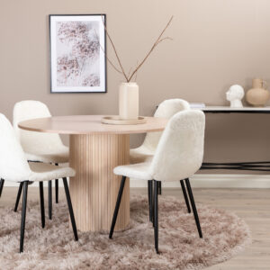 Bianca, Polar – Ensemble repas rond – Blanchi – Table : ⌀110 Chaise : 53 x 87 x 44 cm