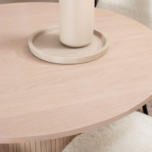 Bianca, Polar – Ensemble repas rond – Blanchi – Table : ⌀110 Chaise : 53 x 87 x 44 cm