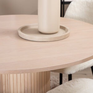 Bianca, Polar – Ensemble repas rond – Blanchi – Table : ⌀110 Chaise : 53 x 87 x 44 cm