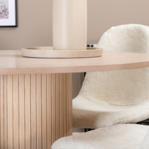Bianca, Polar – Ensemble repas rond – Blanchi – Table : ⌀110 Chaise : 53 x 87 x 44 cm