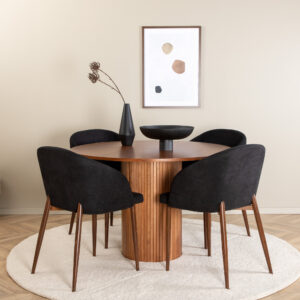 Bianca, Arch – Ensemble repas rond – Noyer – Table : ⌀110 Chaise : 55 x 83 x 48,5 cm