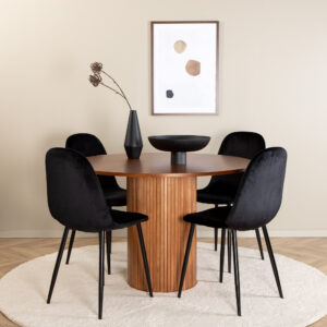 Bianca, Polar – Ensemble repas rond – Noyer – Table : ⌀110 Chaise : 53,3 x 88 x 42,5 cm