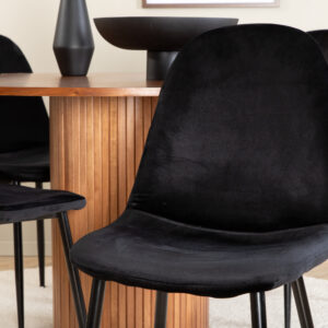 Bianca, Polar – Ensemble repas rond – Noyer – Table : ⌀110 Chaise : 53,3 x 88 x 42,5 cm