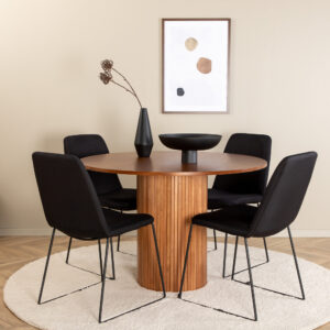 Bianca, Muce – Ensemble repas rond – Noyer – Table : ⌀110 Chaise : 63 x 84 x 43 cm