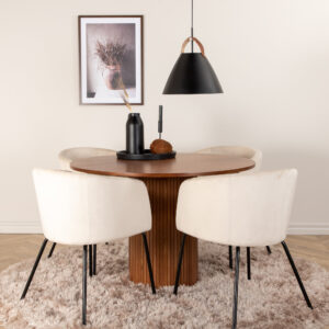 Bianca, Berit – Ensemble repas rond – Noyer – Table : ⌀110 Chaise : 55 x 78 x 55 cm