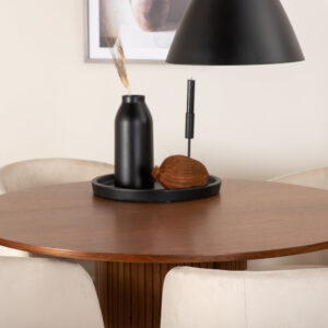 Bianca, Berit – Ensemble repas rond – Noyer – Table : ⌀110 Chaise : 55 x 78 x 55 cm