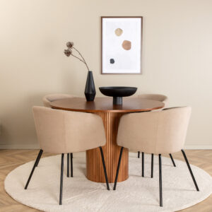 Bianca, Berit – Ensemble repas rond – Noyer – Table : ⌀110 Chaise : 55 x 78 x 55 cm