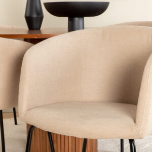 Bianca, Berit – Ensemble repas rond – Noyer – Table : ⌀110 Chaise : 55 x 78 x 55 cm