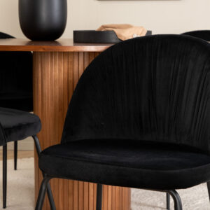 Bianca, Wrinkles – Ensemble repas rond – Noyer – Table : ⌀110 Chaise : 50 x 79,5 x 49 cm