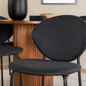Bianca, Vault – Ensemble repas rond – Noyer – Table : ⌀110 Chaise : 61,5 x 80 x 46 cm