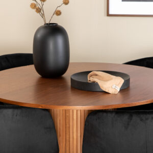 Bianca, Berit – Ensemble repas rond – Noyer – Table : ⌀110 Chaise : 55 x 78 x 55 cm