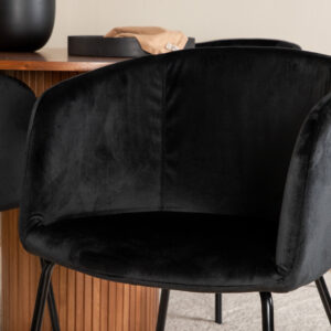 Bianca, Berit – Ensemble repas rond – Noyer – Table : ⌀110 Chaise : 55 x 78 x 55 cm