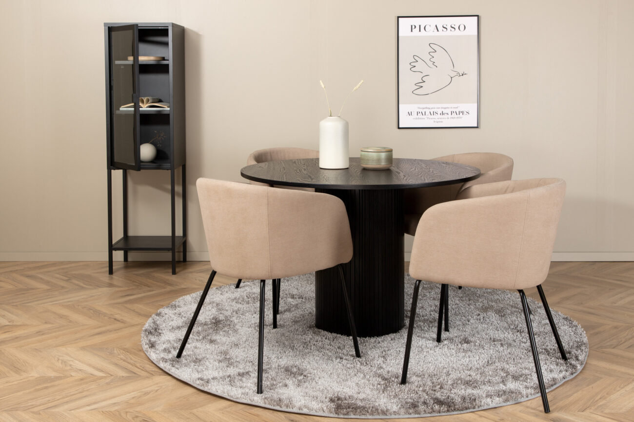 Bianca, Berit – Ensemble repas rond – Noir – Table : ⌀110 Chaise : 55 x 78 x 55 cm