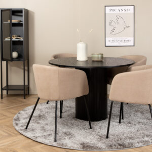 Bianca, Berit – Ensemble repas rond – Noir – Table : ⌀110 Chaise : 55 x 78 x 55 cm