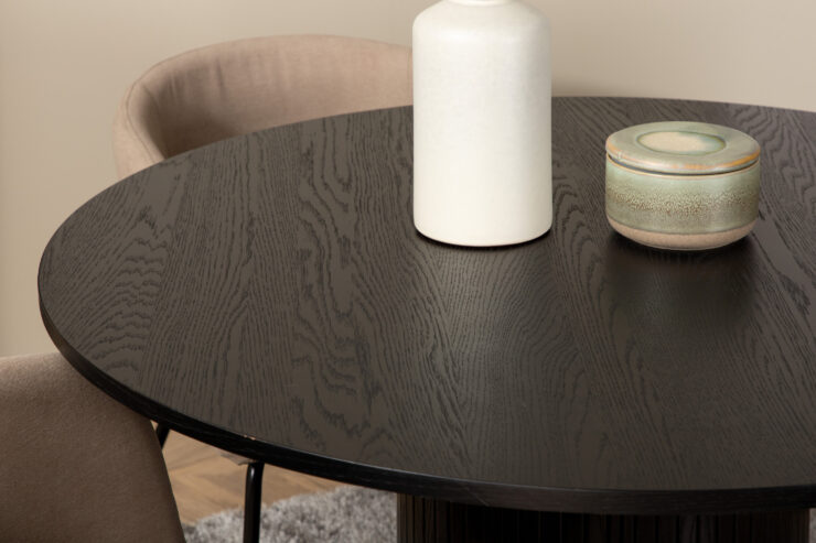 Bianca, Berit – Ensemble repas rond – Noir – Table : ⌀110 Chaise : 55 x 78 x 55 cm