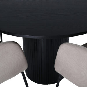 Bianca, Berit – Ensemble repas rond – Noir – Table : ⌀110 Chaise : 55 x 78 x 55 cm