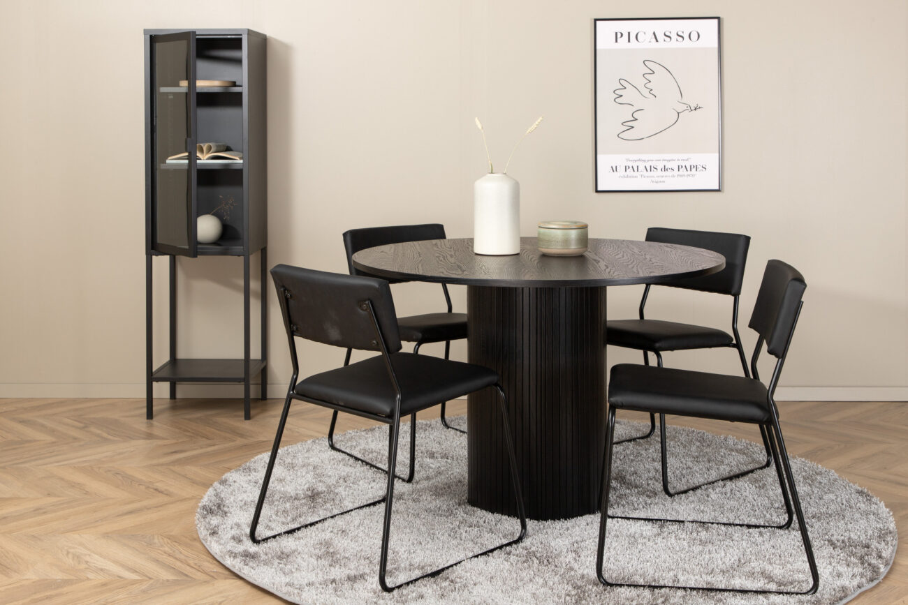 Bianca, Kenth – Ensemble repas rond – Noir – Table : ⌀110 Chaise : 52 x 76 x 40 cm