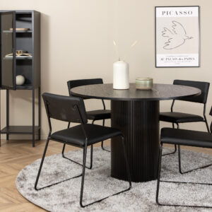 Bianca, Kenth – Ensemble repas rond – Noir – Table : ⌀110 Chaise : 52 x 76 x 40 cm