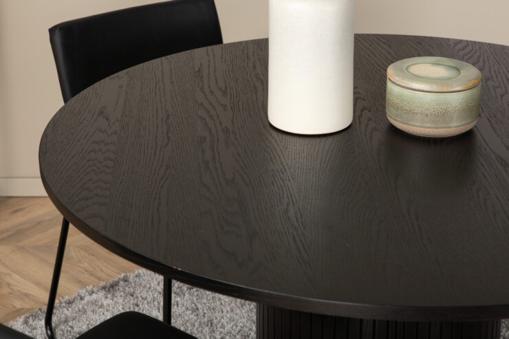Bianca, Kenth – Ensemble repas rond – Noir – Table : ⌀110 Chaise : 52 x 76 x 40 cm