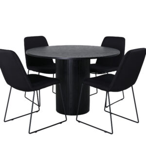 Bianca, Muce – Ensemble repas rond – Noir – Table : ⌀110 Chaise : 63 x 84 x 43 cm