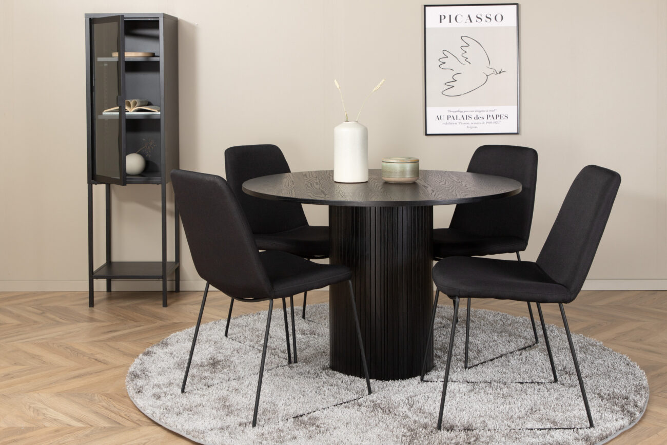 Bianca, Muce – Ensemble repas rond – Noir – Table : ⌀110 Chaise : 63 x 84 x 43 cm