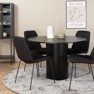 Bianca, Muce – Ensemble repas rond – Noir – Table : ⌀110 Chaise : 63 x 84 x 43 cm