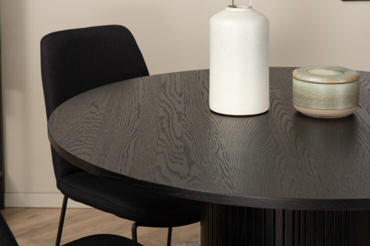 Bianca, Muce – Ensemble repas rond – Noir – Table : ⌀110 Chaise : 63 x 84 x 43 cm