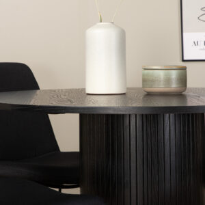 Bianca, Muce – Ensemble repas rond – Noir – Table : ⌀110 Chaise : 63 x 84 x 43 cm