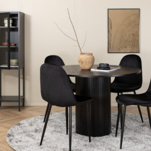 Bianca, Polar – Ensemble repas rond – Noir – Table : ⌀110 Chaise : 53,3 x 88 x 42,5 cm