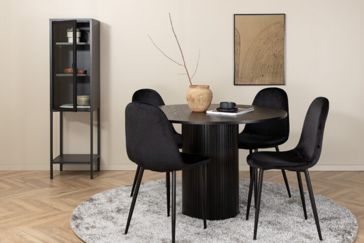Bianca, Polar – Ensemble repas rond – Noir – Table : ⌀110 Chaise : 53,3 x 88 x 42,5 cm
